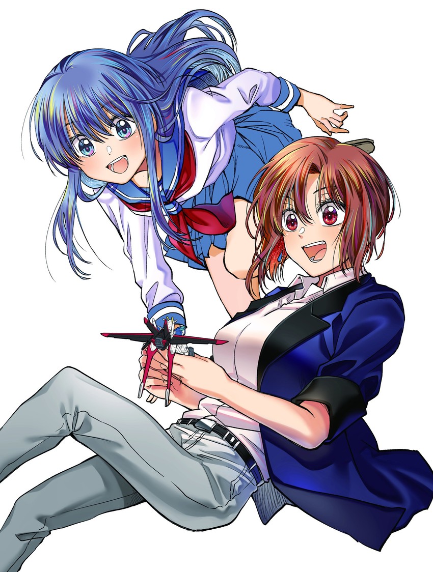 impulse gundam, kanzaki sayaka, takamiya sora, and force impulse gundam (gundam and 2 more) drawn by kudou_makoto
