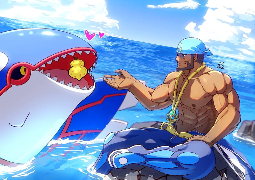 kyogre and archie (pokemon and 1 more) drawn by katoributa_a