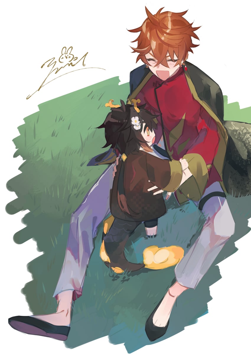 zhongli and tartaglia (genshin impact) drawn by zoo_min