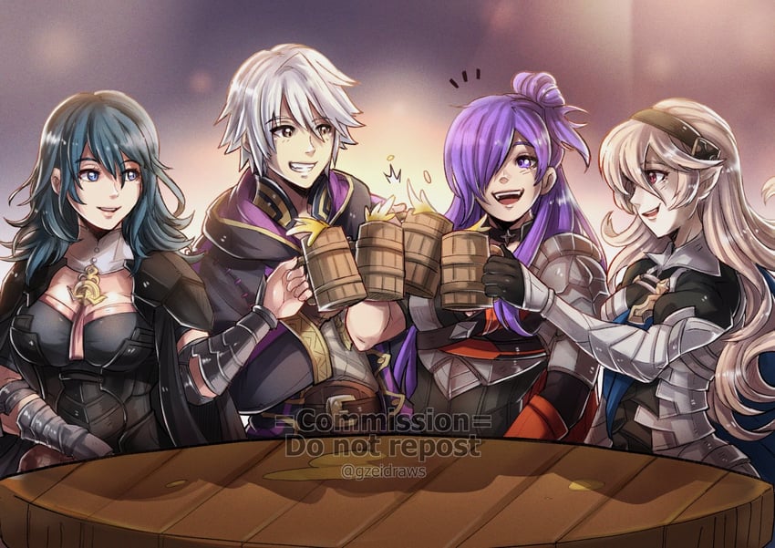 female byleth, female corrin, male robin, and female shez (fire emblem and 4 more) drawn by gzei
