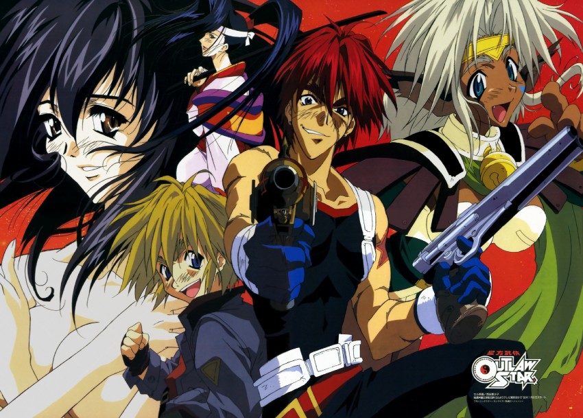 aisha clanclan, melfina, gene starwind, james hawking, and twilight suzuka (outlaw star) drawn by nishida_asako