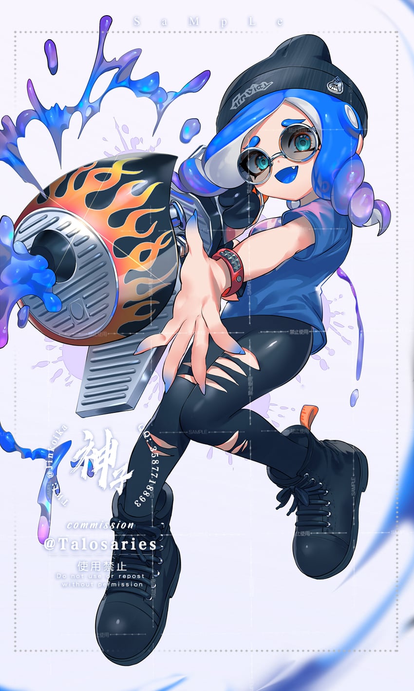 octoling player character and octoling girl (splatoon and 1 more) drawn by jinkoika