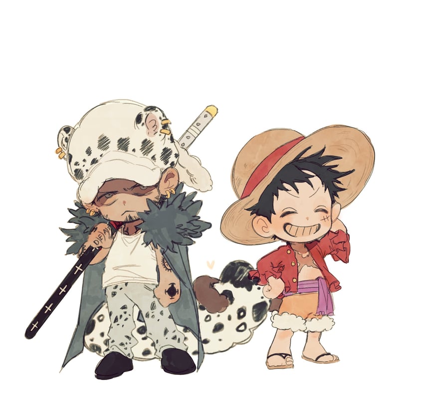 monkey d. luffy and trafalgar law (one piece) drawn by mnnd