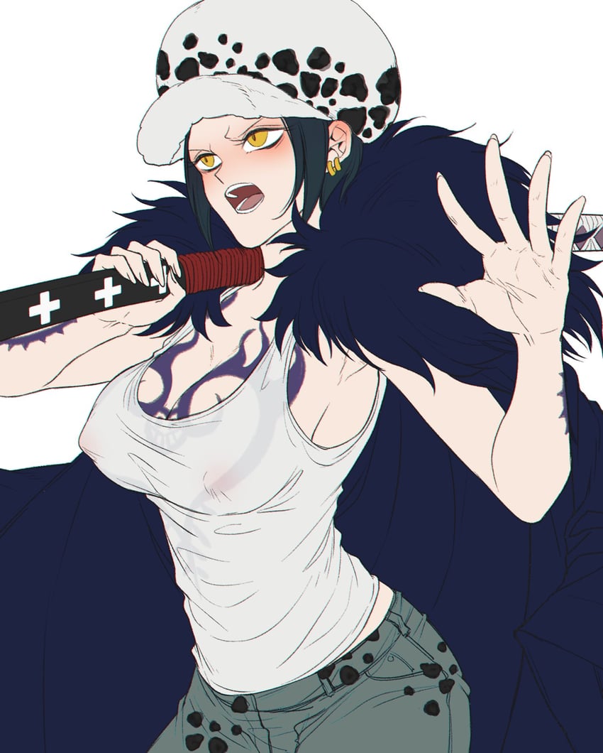trafalgar law and law-chan (one piece) drawn by cheese_neko3