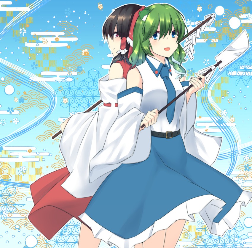 hakurei reimu and kochiya sanae (touhou) drawn by mokutan_(link_machine)