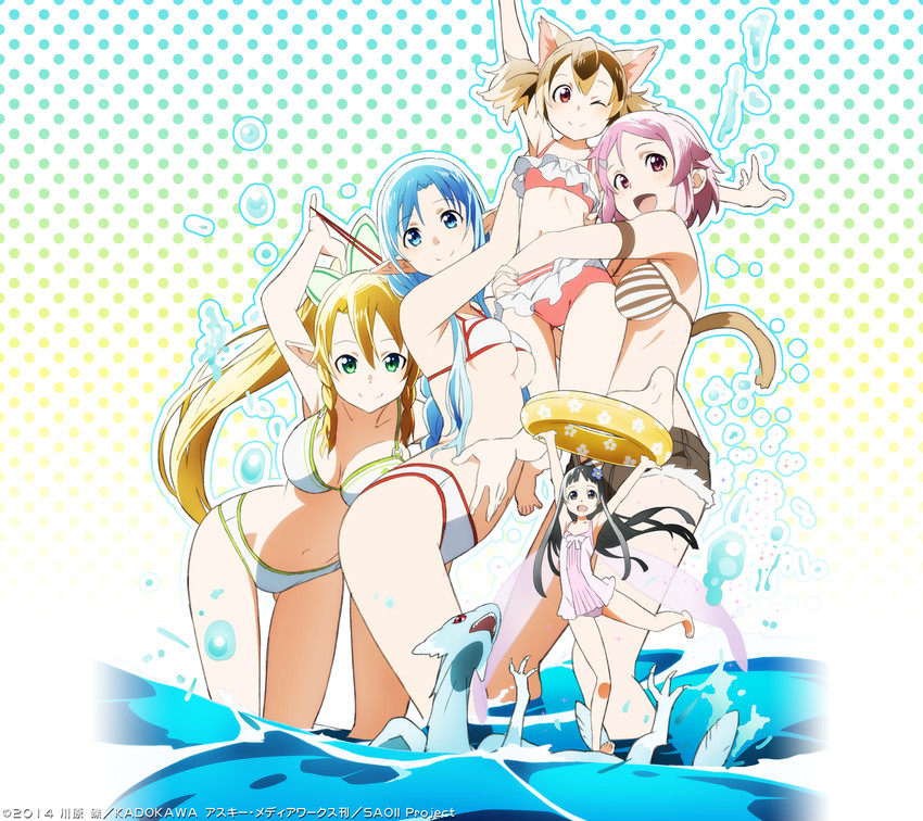 asuna, leafa, silica, lisbeth, yui, and 1 more (sword art online)