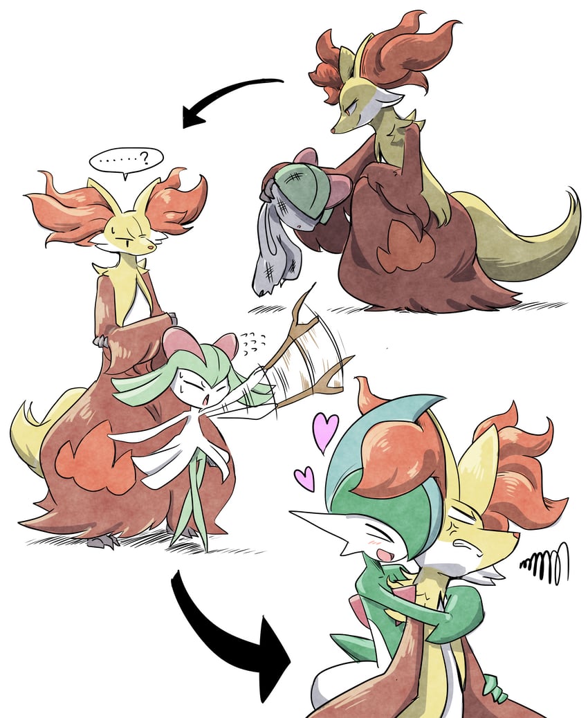 kirlia, gallade, ralts, and delphox (pokemon) drawn by kashiwa_(3920kashiwa)