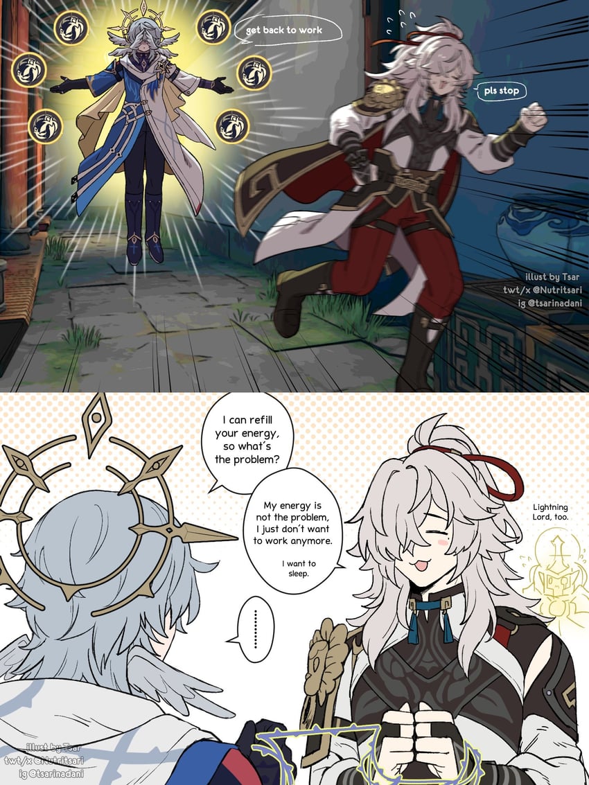 sunday, jing yuan, and lightning-lord (honkai and 1 more) drawn by nutritsari