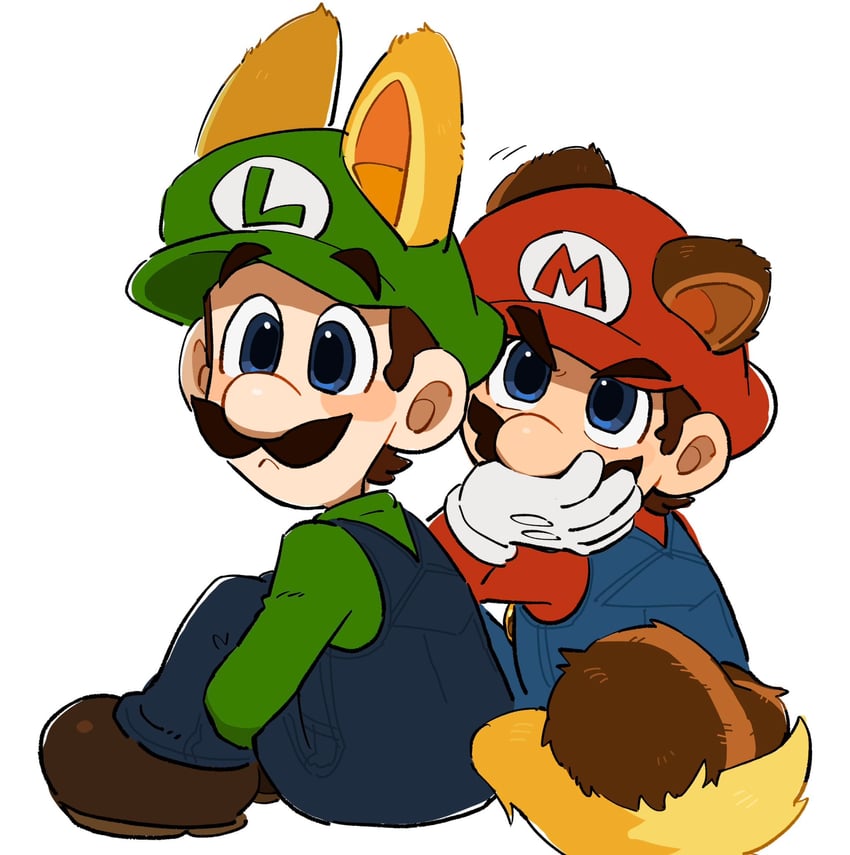 mario, luigi, tanuki mario, and kitsune luigi (mario and 1 more) drawn by mimimi_(mimimim9999)