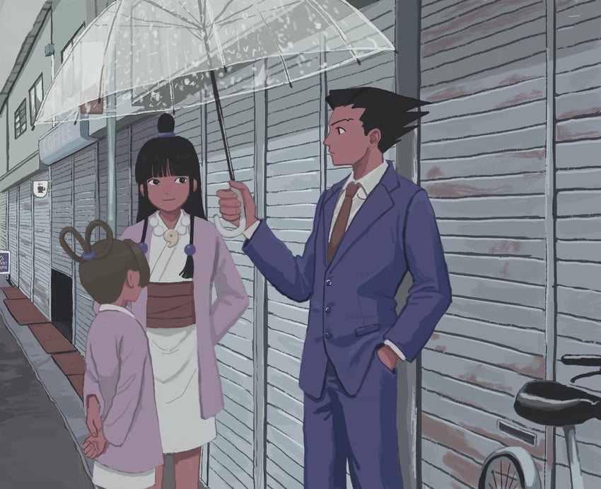 phoenix wright, maya fey, and pearl fey (ace attorney) drawn by 23011620x