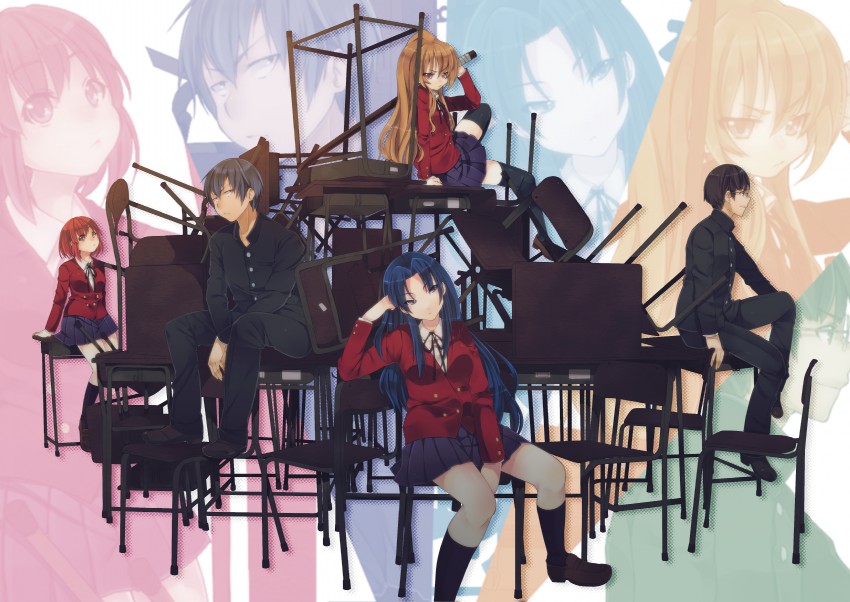 aisaka taiga, kawashima ami, takasu ryuuji, kushieda minori, and kitamura yuusaku (toradora!) drawn by dancho_(dancyo)