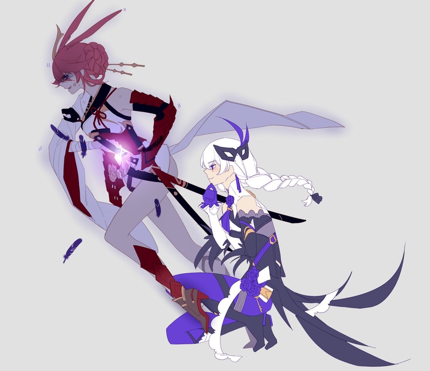 yae sakura and kallen kaslana (honkai and 1 more) drawn by blaise_(akigayakozato)