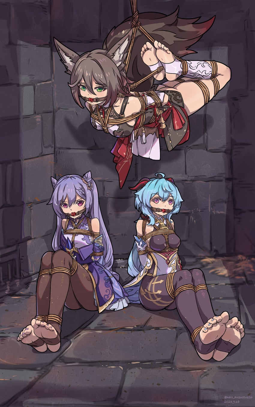 ganyu, keqing, and tingyun (genshin impact and 3 more) drawn by nero_augustus