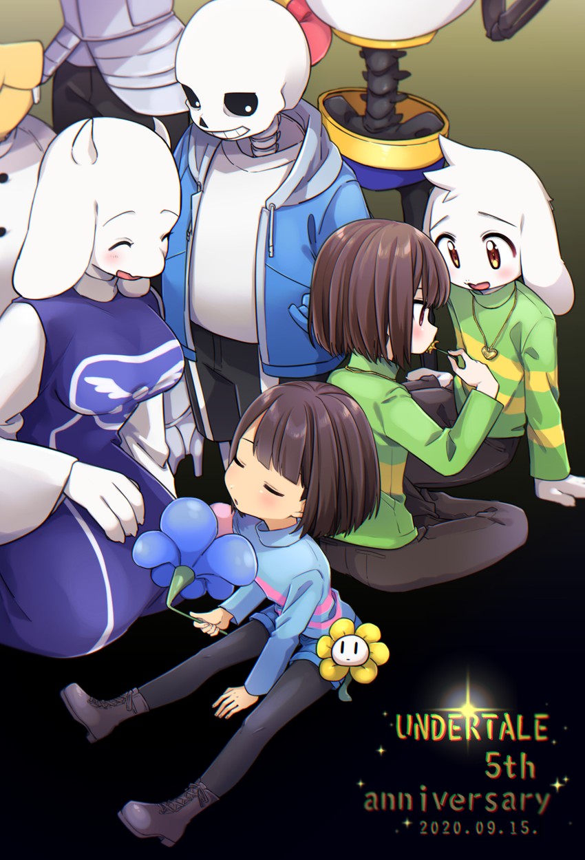 frisk, chara, sans, papyrus, undyne, and 4 more (undertale) drawn by leftporygon