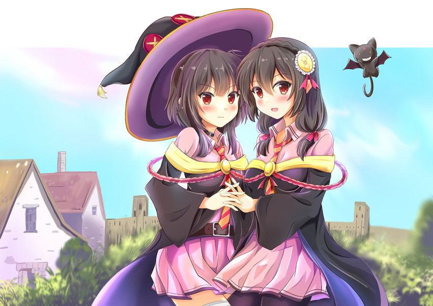 megumin, yunyun, and chomusuke (kono subarashii sekai ni shukufuku wo!) drawn by radek_ken