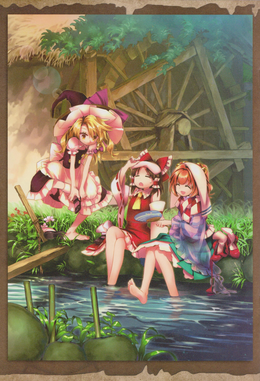 hakurei reimu, kirisame marisa, and motoori kosuzu (touhou and 1 more) drawn by harukawa_moe