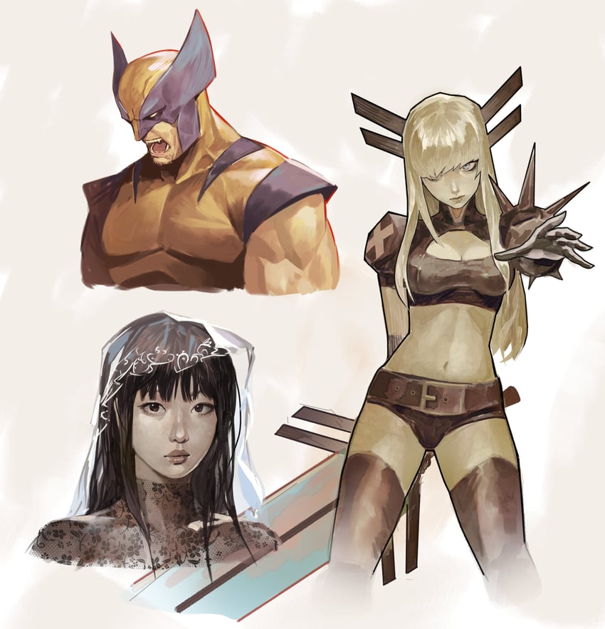 wolverine, magik, and osaragi (marvel and 2 more) drawn by subakeye