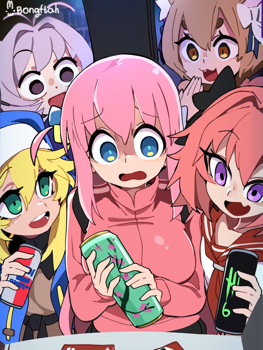 gotoh hitori, astolfo, bridget, felix argyle, and osana najimi (fate and 4 more) drawn by bongfill