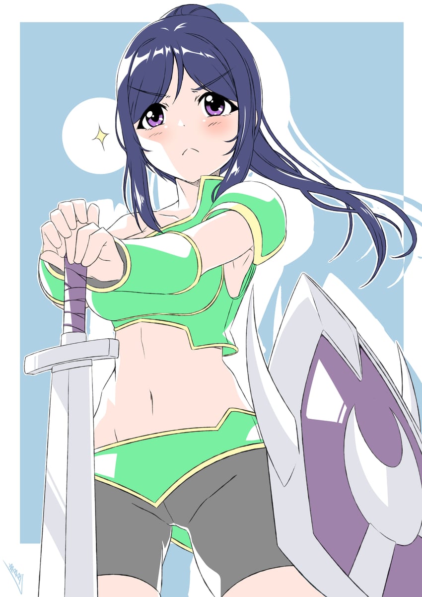 matsuura kanan and kanan the swordmistress (love live! and 2 more) drawn by bunji