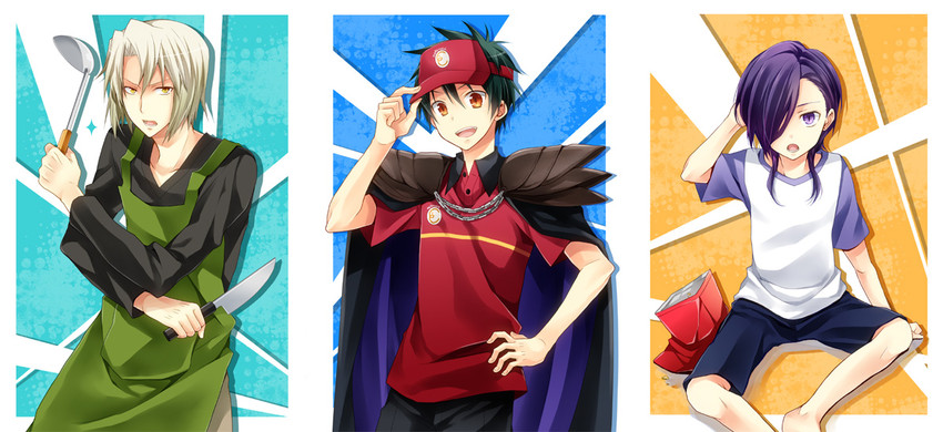maou sadao, ashiya shirou, and urushihara hanzou (hataraku maou-sama!) drawn by kubyou_azami