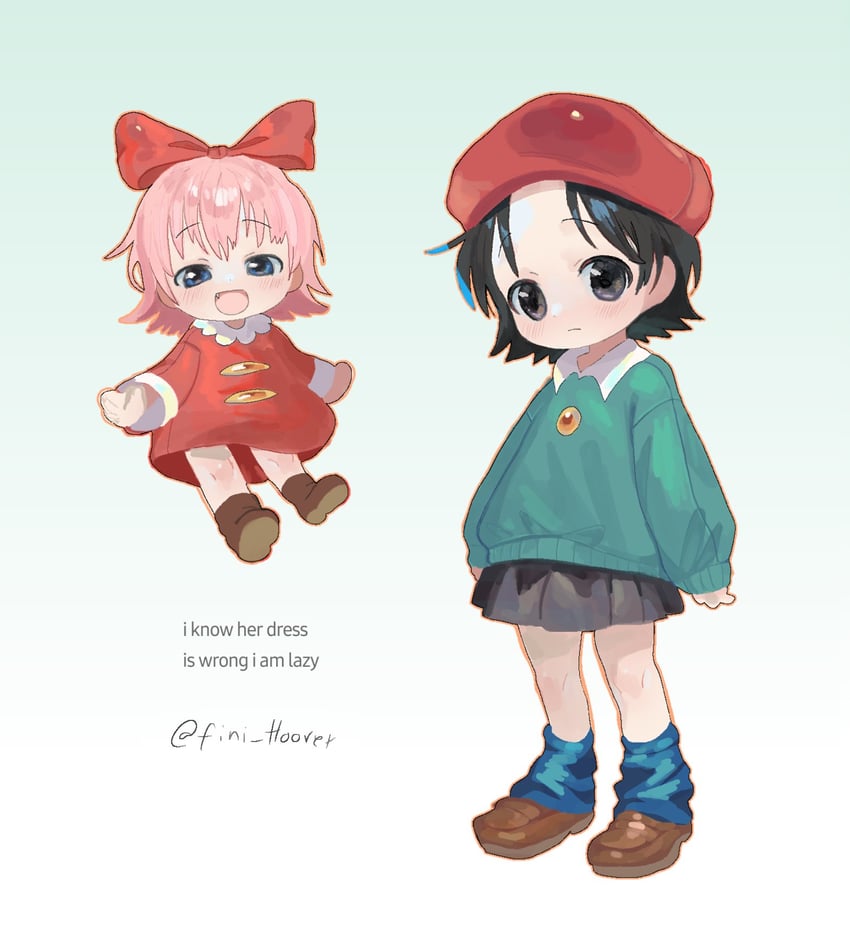 adeleine and ribbon (kirby and 1 more) drawn by fini_hoover