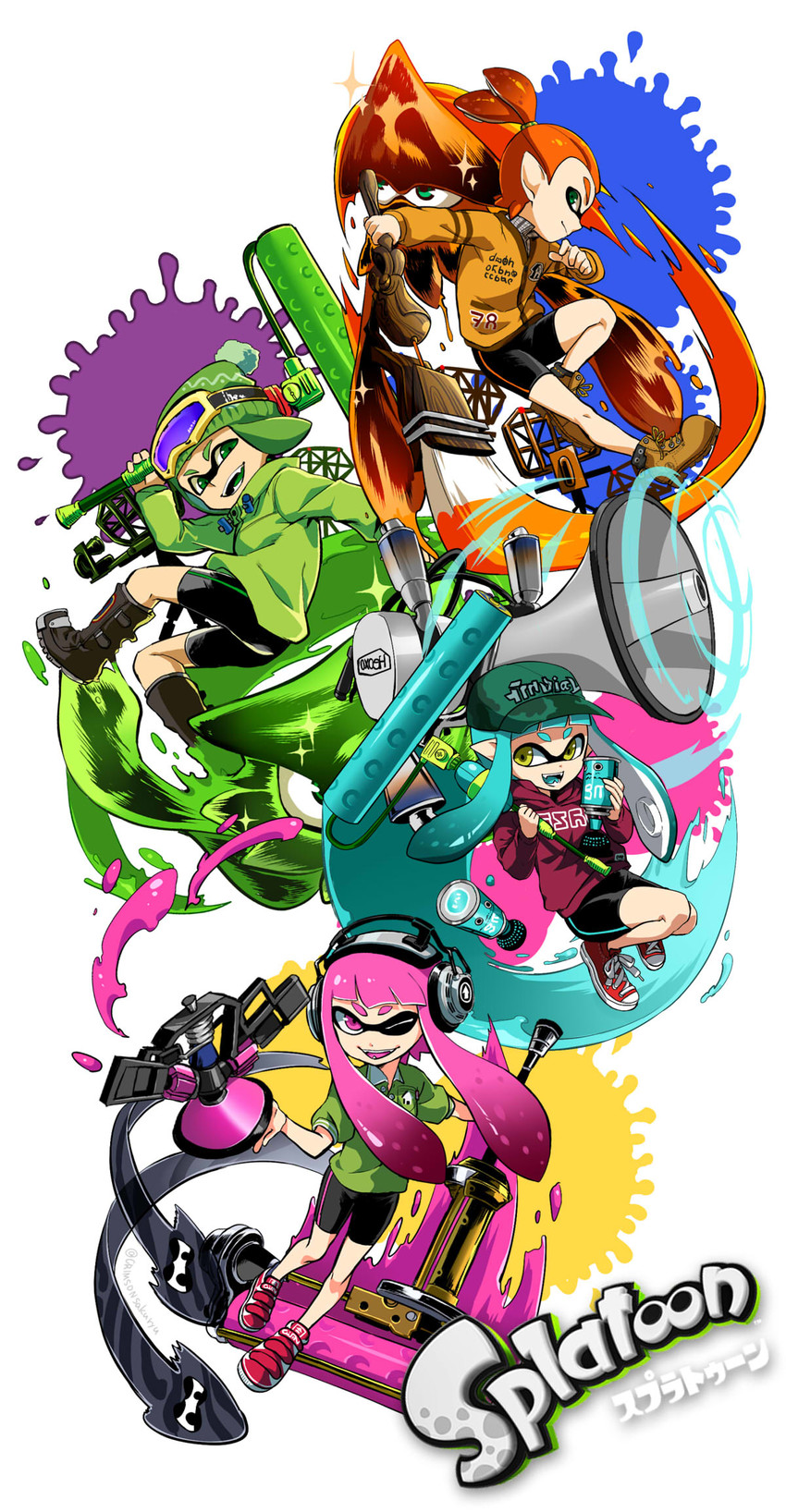 inkling player character, inkling girl, and inkling boy (splatoon and 1 more) drawn by sakuryuu@crimson