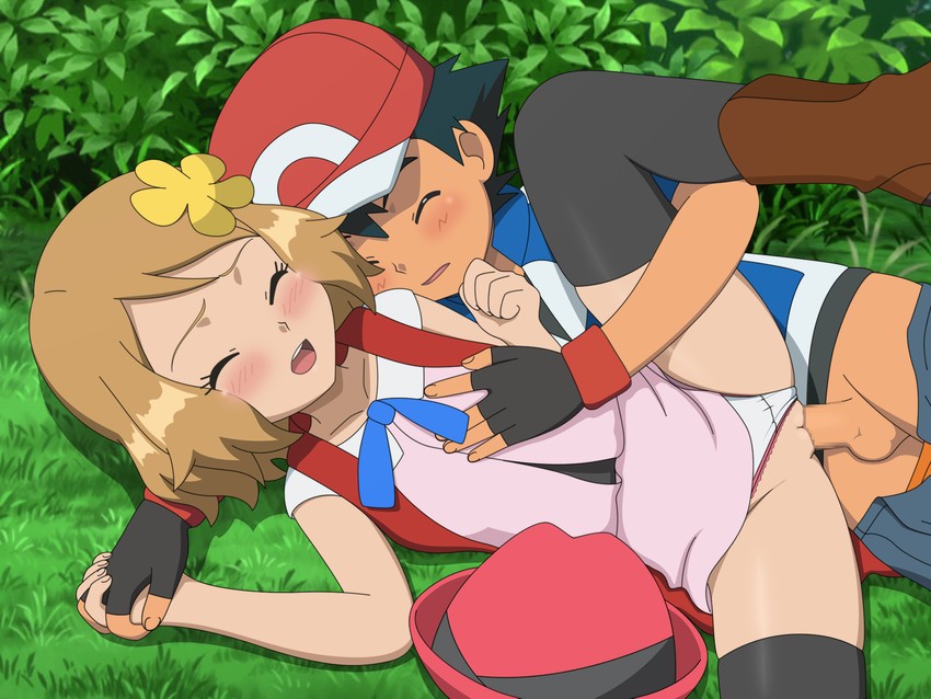 ash ketchum and serena (pokemon and 1 more) drawn by jitan_(jjvm4477)