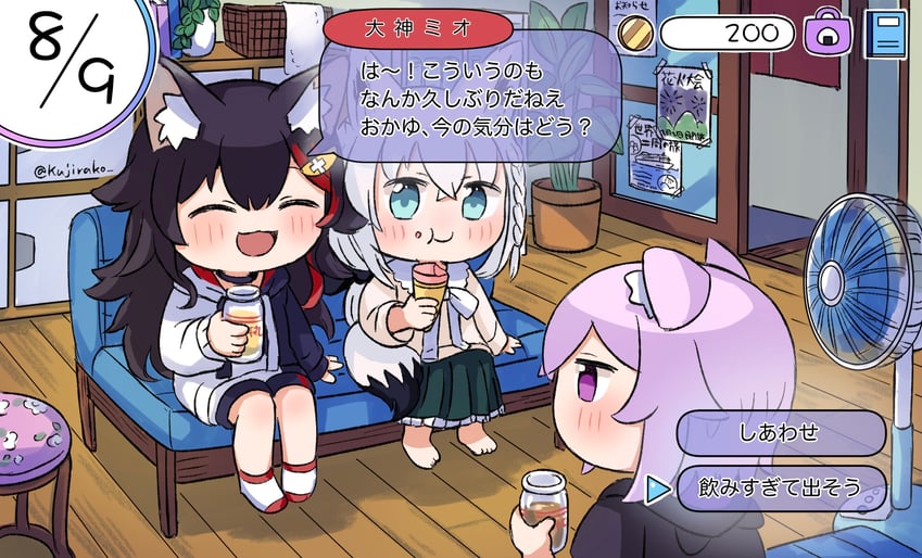 shirakami fubuki, nekomata okayu, and ookami mio (hololive) drawn by kujirako_(user_wusc5438)