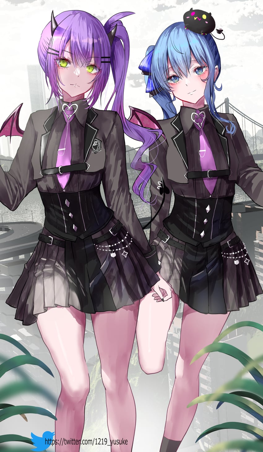 hoshimachi suisei, tokoyami towa, and bibi (hololive) drawn by yusuke_(shiota)