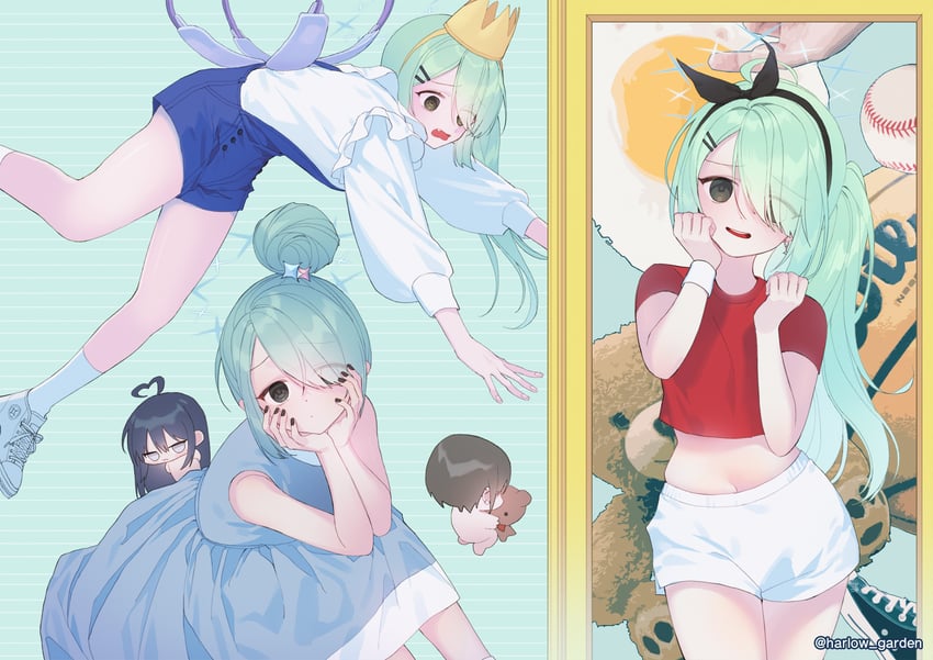 saori, hiyori, and misaki (blue archive) drawn by harlow_garden
