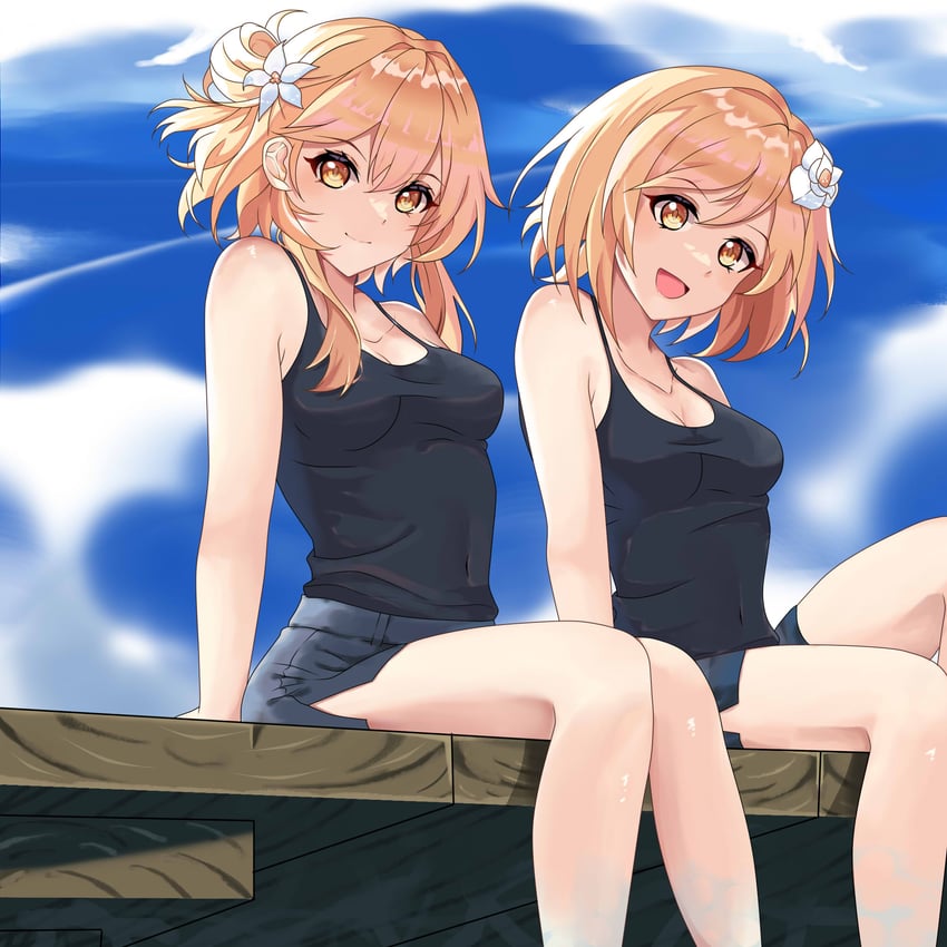 lumine and djeeta (genshin impact and 1 more) drawn by maxwelzy