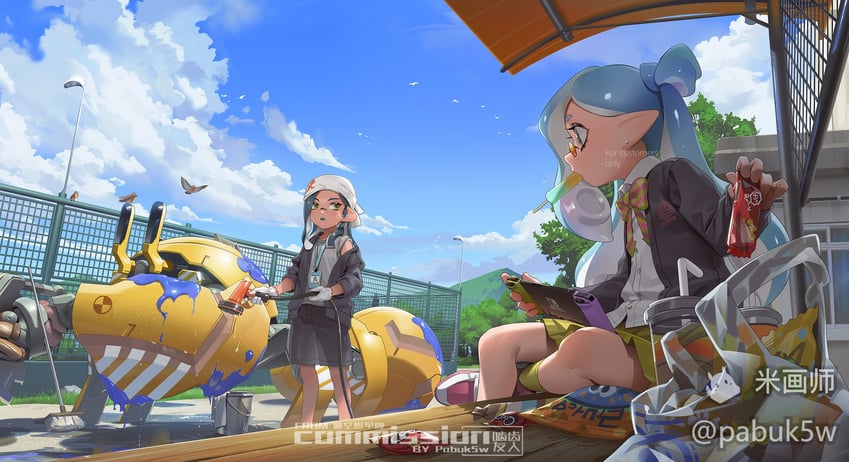 inkling player character and inkling girl (splatoon and 1 more) drawn by pabuk5w