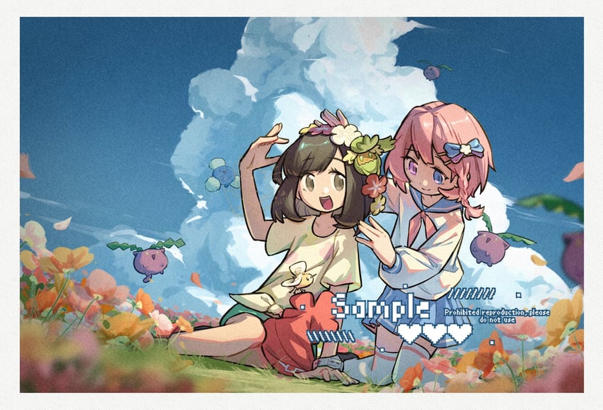 selene, hoppip, cutiefly, jumpluff, and comfey (pokemon and 1 more) drawn by robinlovesop