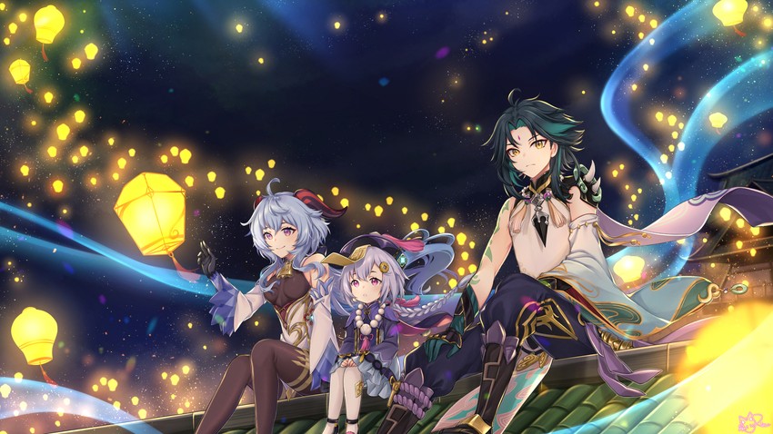 ganyu, xiao, and qiqi (genshin impact) drawn by rinminii