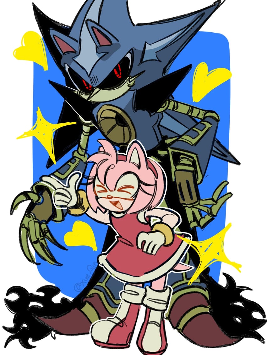 amy rose, metal sonic, and neo metal sonic (sonic and 1 more) drawn by xue_gin