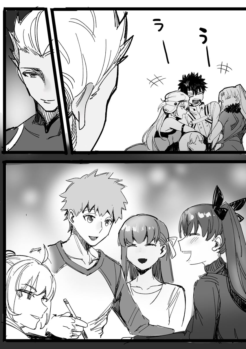 artoria pendragon, saber, fujimaru ritsuka, tohsaka rin, emiya shirou, and 5 more (fate and 2 more) drawn by wtlong_han