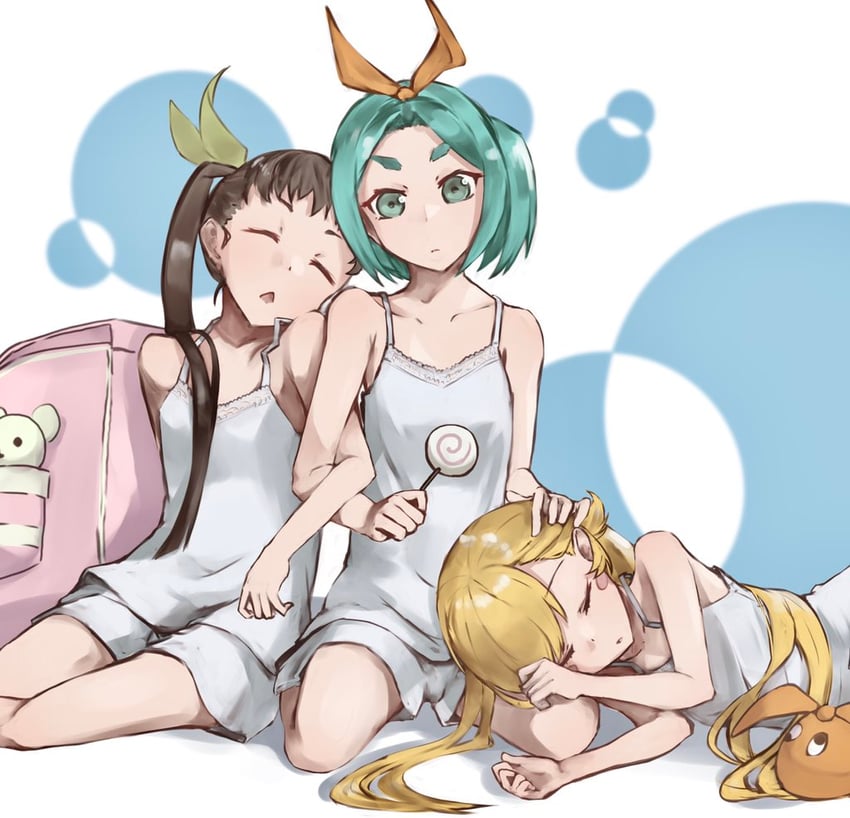 oshino shinobu, hachikuji mayoi, and ononoki yotsugi (monogatari) drawn by bunoshii