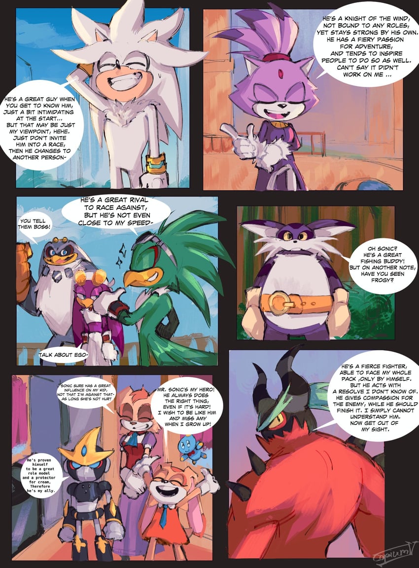 blaze the cat, cream the rabbit, silver the hedgehog, cheese, vanilla the rabbit, and 6 more (sonic) drawn by copium_v