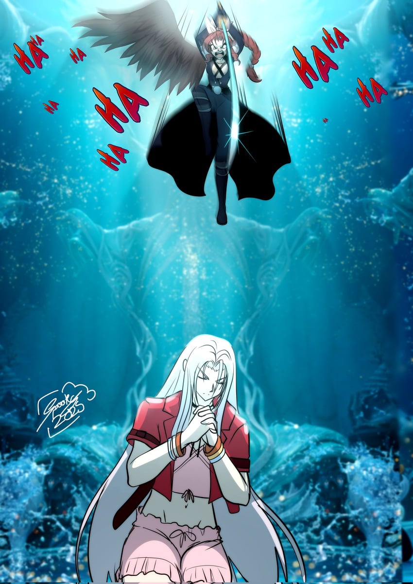aerith gainsborough and sephiroth (final fantasy and 1 more) drawn by roisin