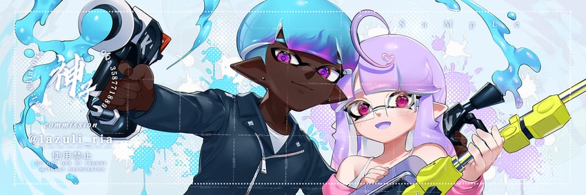 inkling player character, inkling girl, and inkling boy (splatoon and 1 more) drawn by jinkoika
