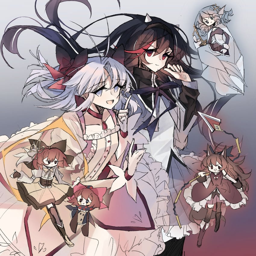 akemi homura, kaname madoka, miki sayaka, sakura kyoko, tomoe mami, and 6 more (touhou and 2 more) drawn by zerocf155