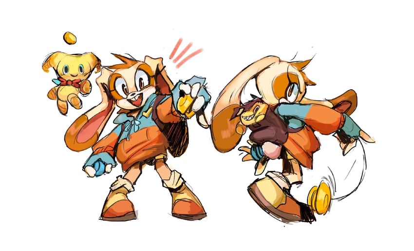 cream the rabbit, neutral chao, and cheese (sonic) drawn by rat_riot