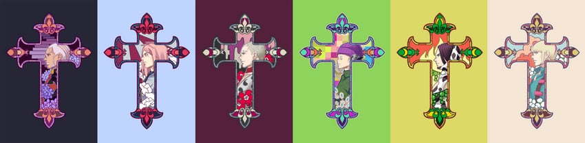 enrico pucci, donatello versus, rikiel, ungaro, sports max, and 1 more (jojo no kimyou na bouken and 1 more) drawn by taxxxchi