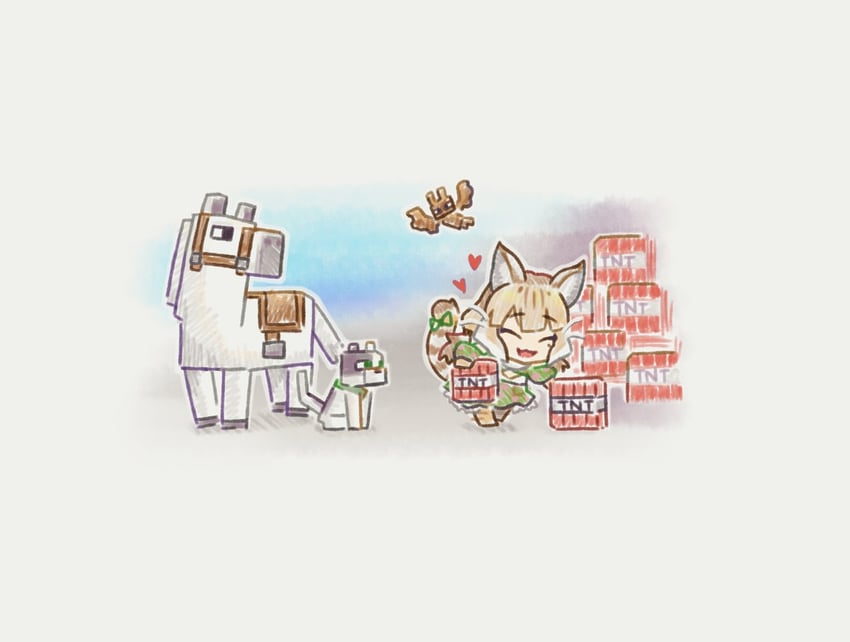 jungle cat, jellie, cat, horse, and bat (kemono friends and 2 more) drawn by kuroi_ani