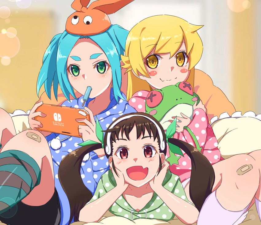 oshino shinobu, hachikuji mayoi, and ononoki yotsugi (monogatari) drawn by drawdream1025