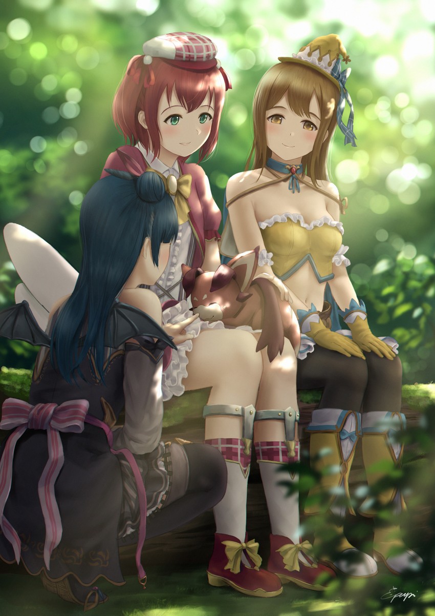 tsushima yoshiko, kunikida hanamaru, kurosawa ruby, and vyrn (love live! and 2 more) drawn by papi_(papiron100)