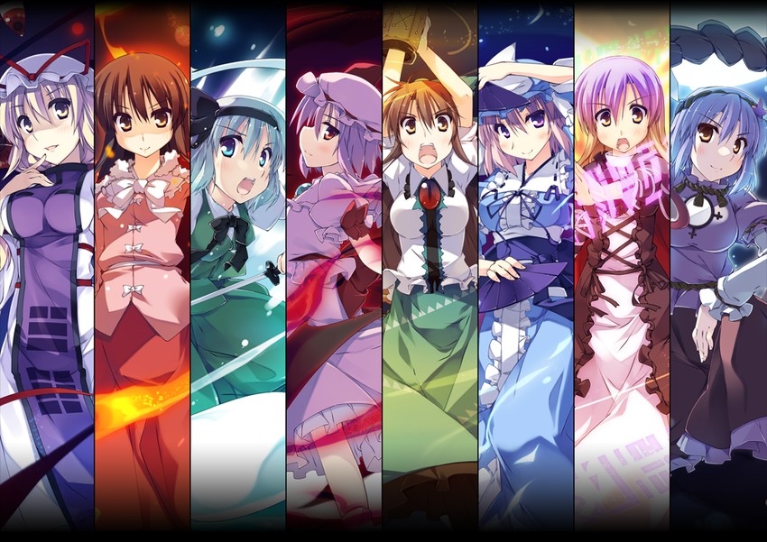 remilia scarlet, konpaku youmu, yakumo yukari, saigyouji yuyuko, reiuji utsuho, and 3 more (touhou) drawn by t-ray