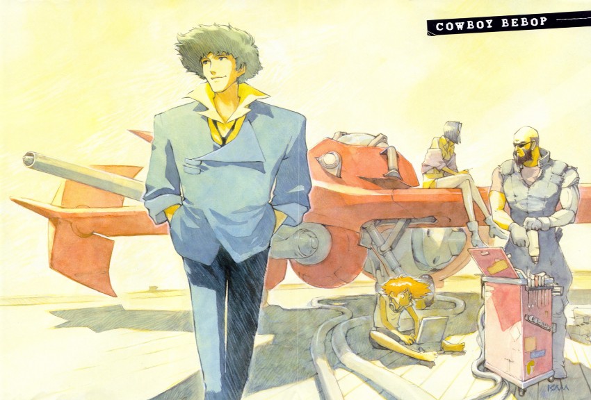 faye valentine, spike spiegel, edward wong hau pepelu tivrusky iv, jet black, and swordfish ii (cowboy bebop)