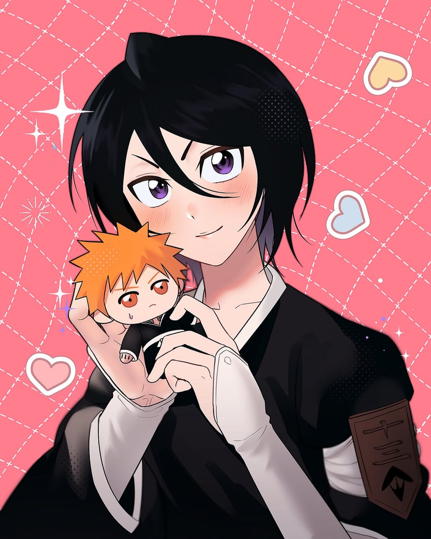 kuchiki rukia and kurosaki ichigo (bleach) drawn by gwao_(_ul_13)