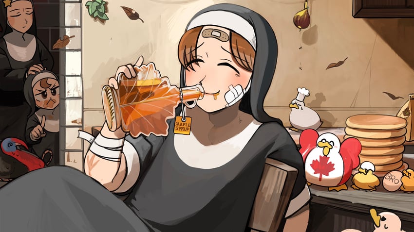 froggy nun, hungry nun, and star nun (little nuns) drawn by diva_(hyxpk)